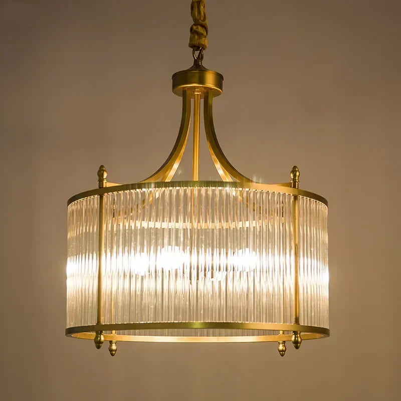 Gold Crystal Chandelier Brass Body Glass Shades