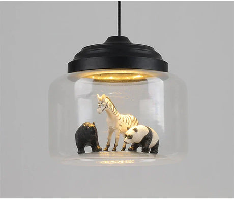 Animal Motif Pendant Light with Resin Figures