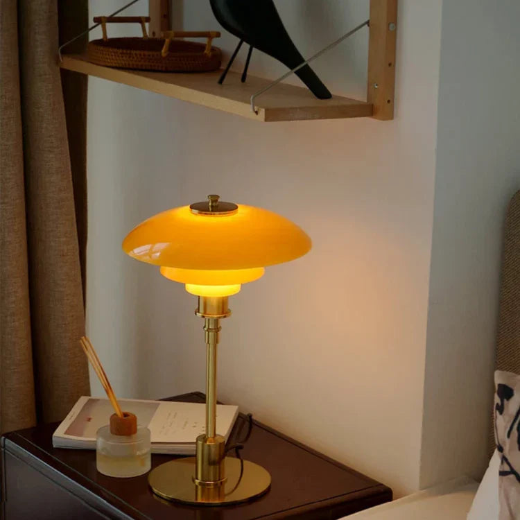 Slim metal base table lamp for bedside