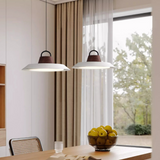 Metal shade pendant light with wood accent
