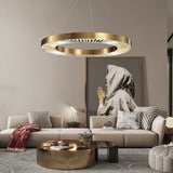 Crystal pendant light with brass finish for living room