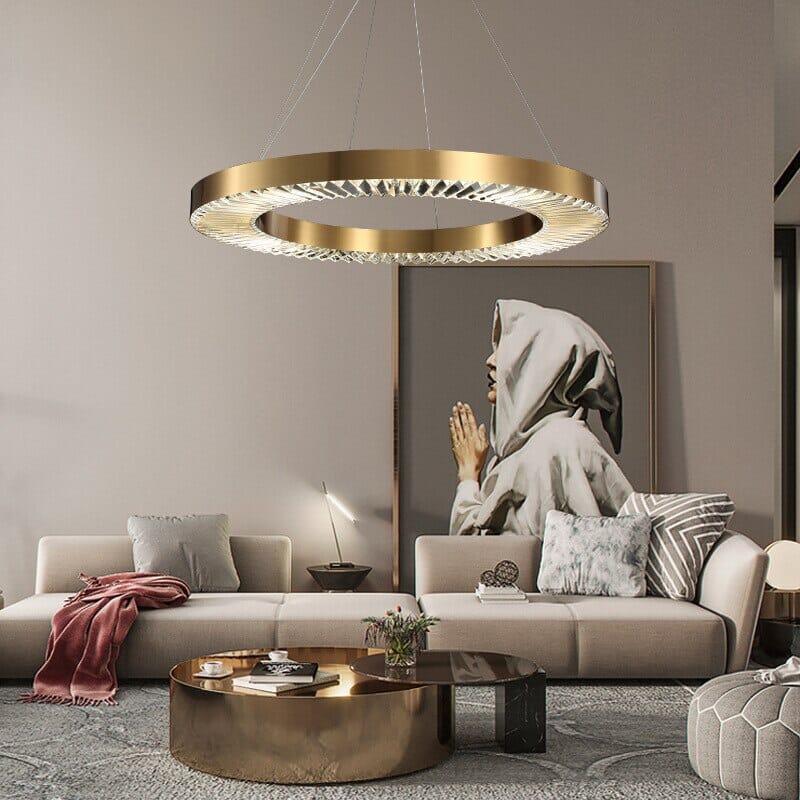 Crystal pendant light with brass finish for living room
