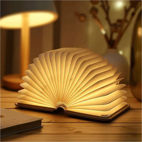 LumaLeaf foldable wood book light for bedside reading