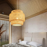 Bamboo knit pendant light Chinese inspired design