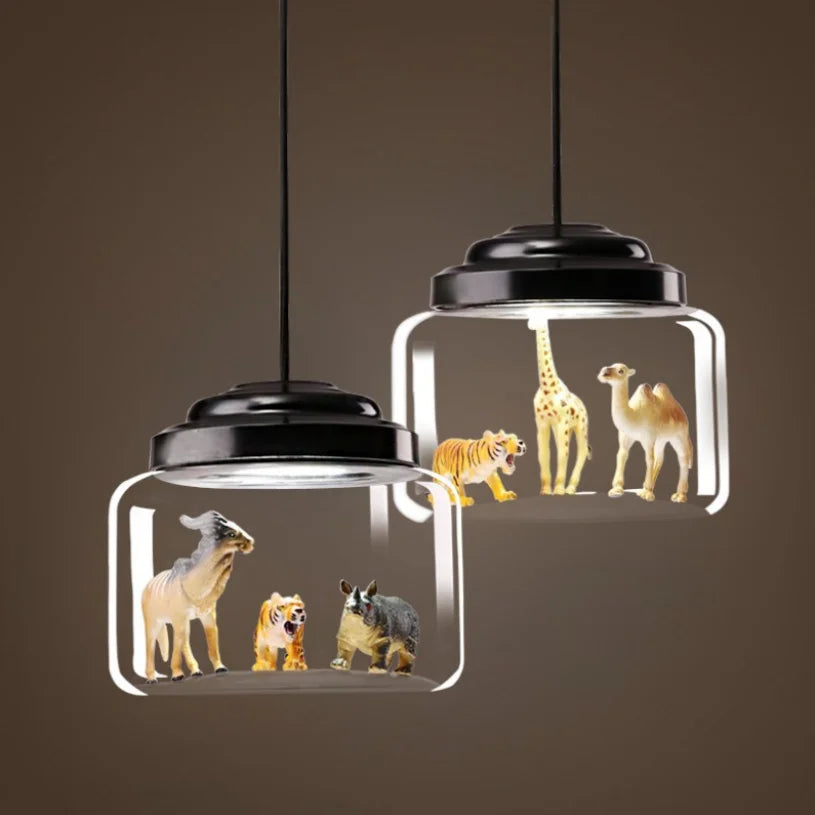 Animal Motif Glass Pendant Light for Kids' Room