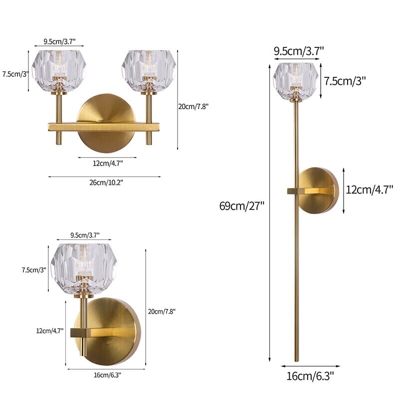 Crystal wall sconce dimensions for bedroom