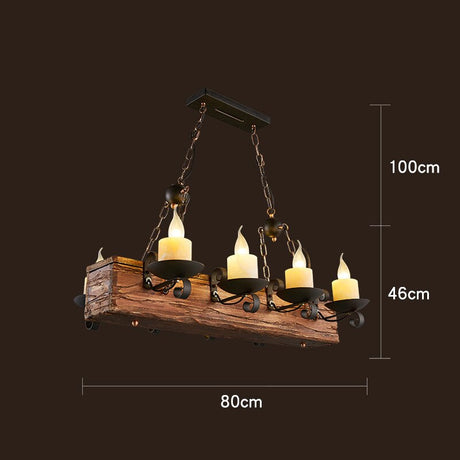 Industrial Wood Ceiling Light with Iron Frame for Living Room