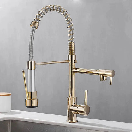 Verrova Dual Spout Kitchen Faucet Black and Gold