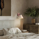 Yellow travertine and wood wall sconce