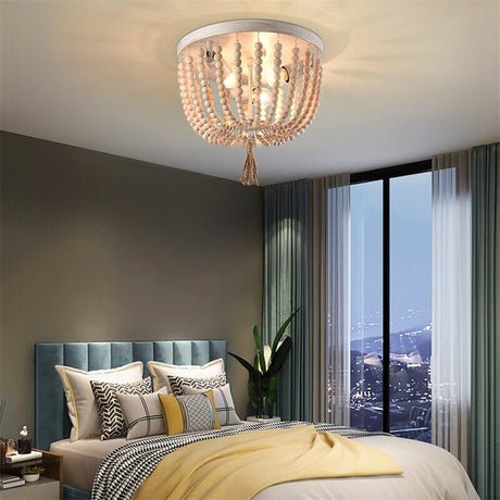 Farmhouse Style Wood Bead Ceiling Light