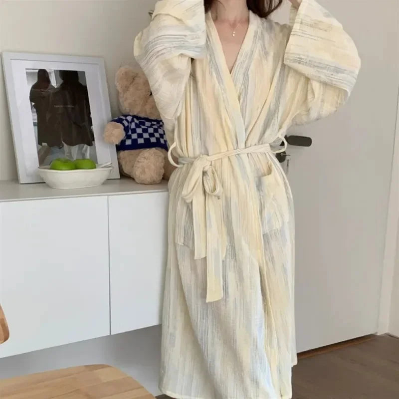 Fabric Bathrobe with Tie Waist for Loungewear