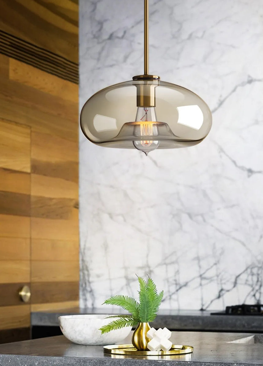 Glass pendant lamp for dining table ambiance