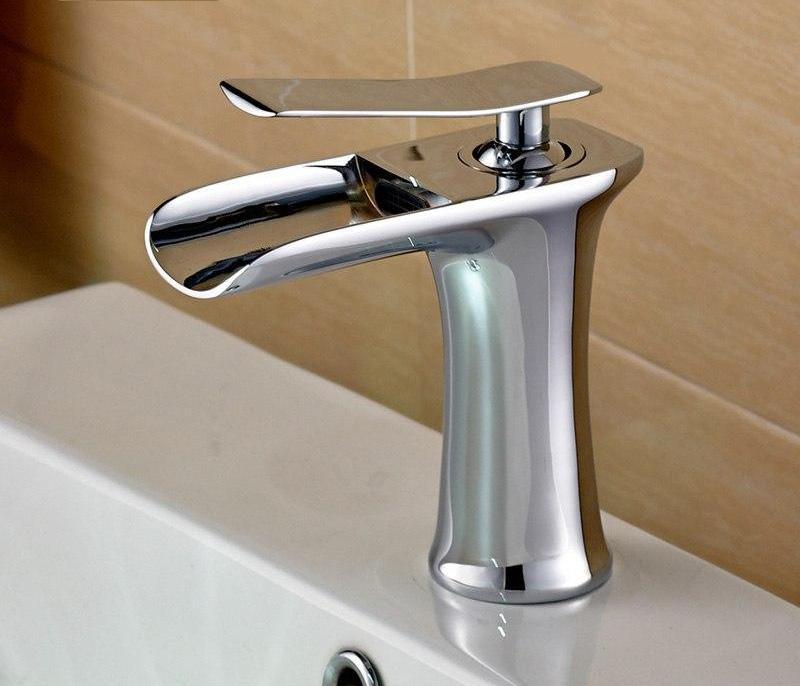 Brass waterfall bathroom faucet for contemporary home interiors