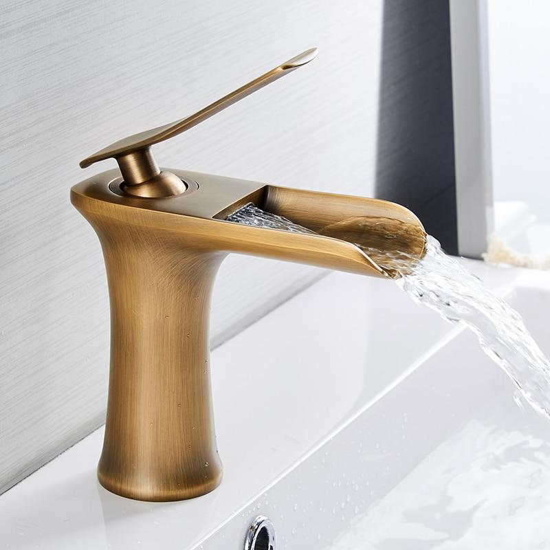 Brass waterfall bathroom faucet with single handle basin faucet