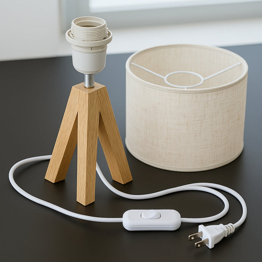 Wooden Tripod Table Lamp for Desk Accent