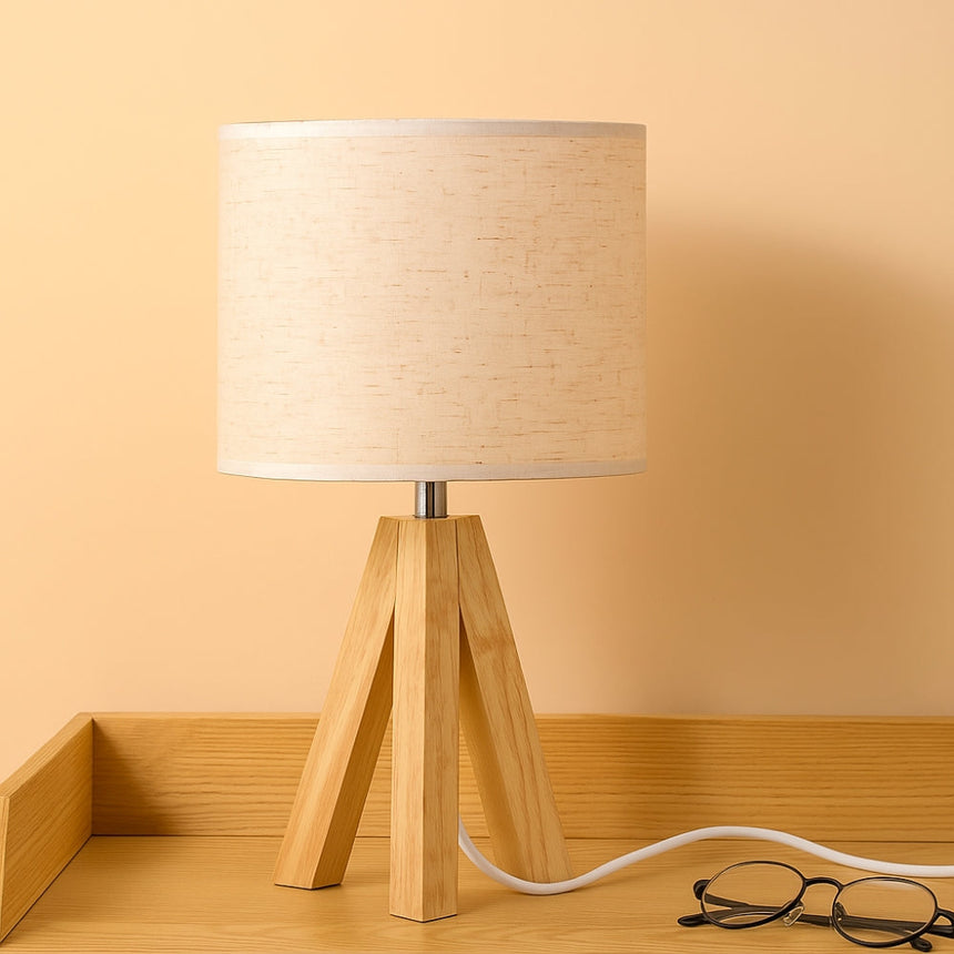 Round Fabric Shade Table Lamp for Nightstand