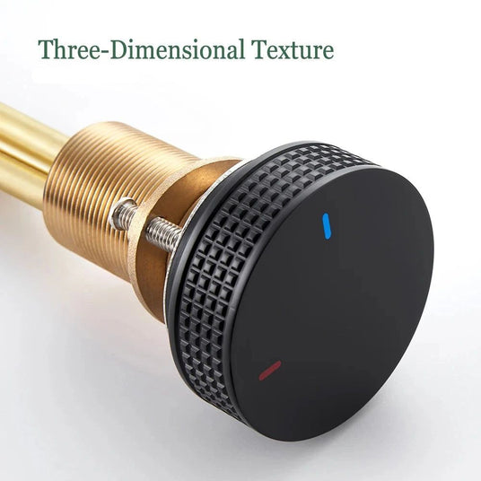 Minimalist basin faucet - knurled knob detail