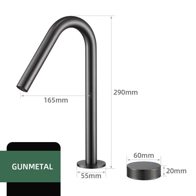 Minimalist basin faucet installed in a bathroom setting