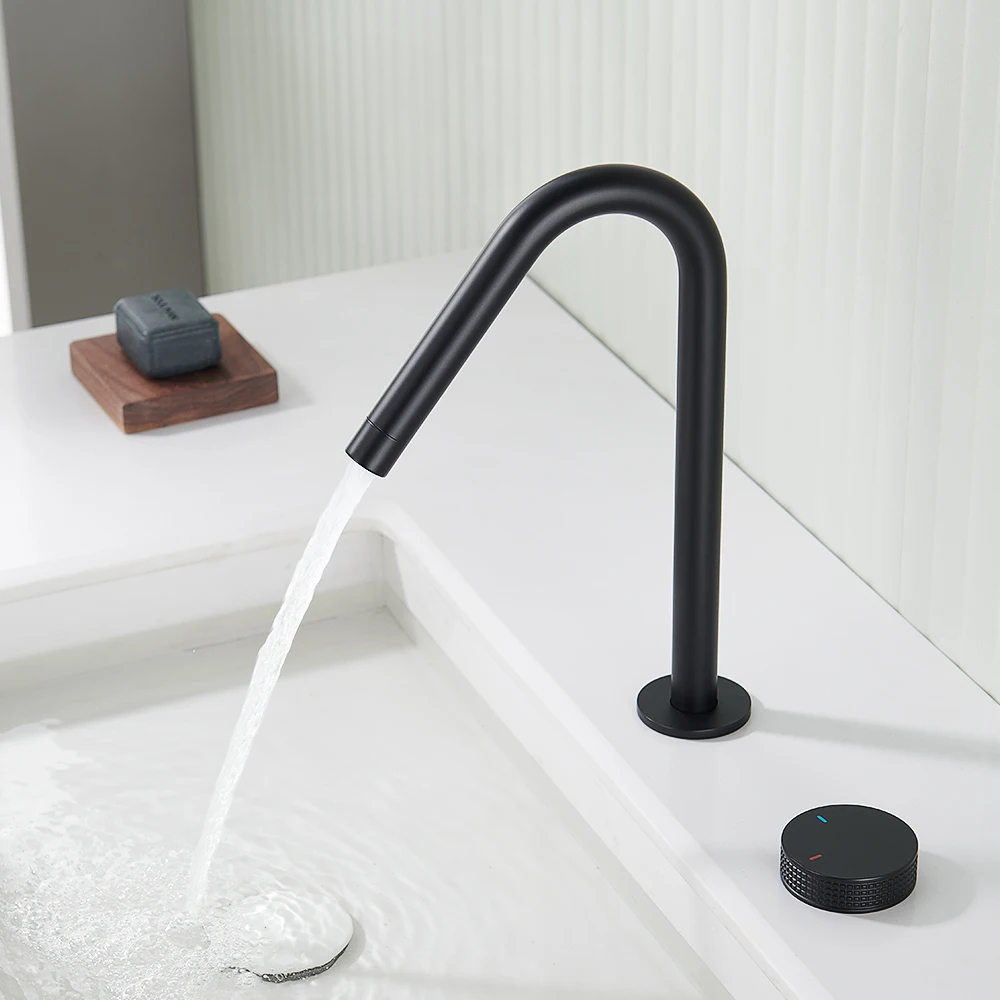 Minimalist basin faucet with 360-degree rotating spout