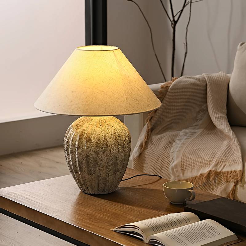 Ceramic table lamp with linen shade for bedside