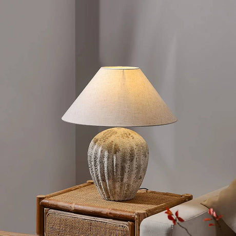Ceramic table lamp with linen shade for bedside