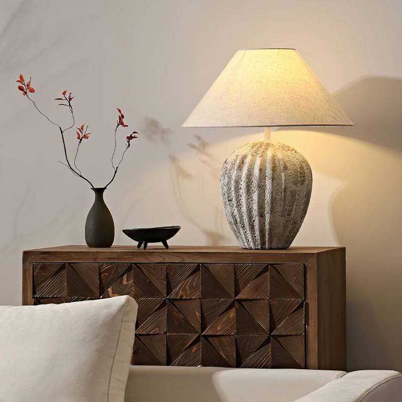 Linen shade table lamp for reading light