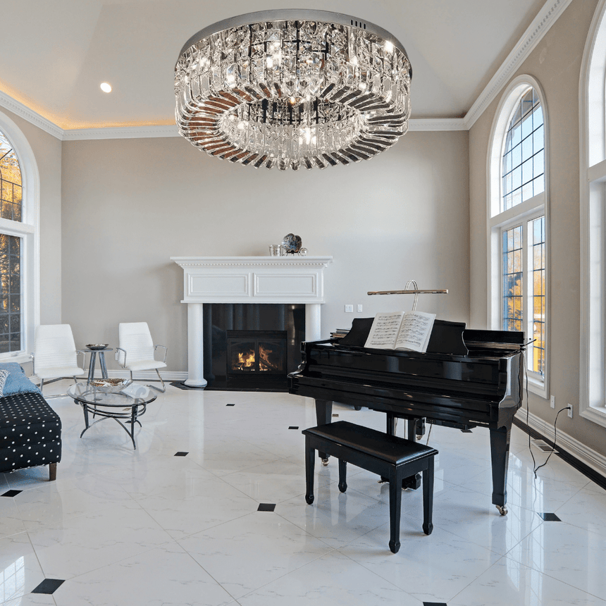 Iron and Crystal Ring Chandelier Fixture