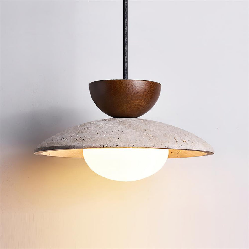 Travertine Pendant Light Circular Ring Silhouette