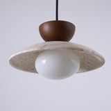 Travertine and Wood Pendant Light for Dining Room