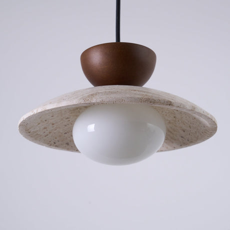 Travertine and Wood Pendant Light for Dining Room