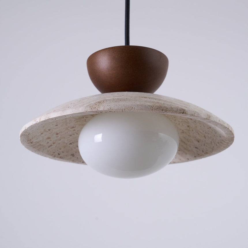 Travertine and Wood Pendant Light for Dining Room