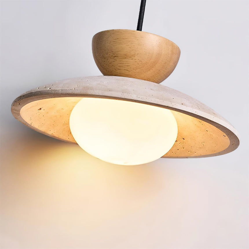 Travertine and Wood Pendant Light for Dining Room
