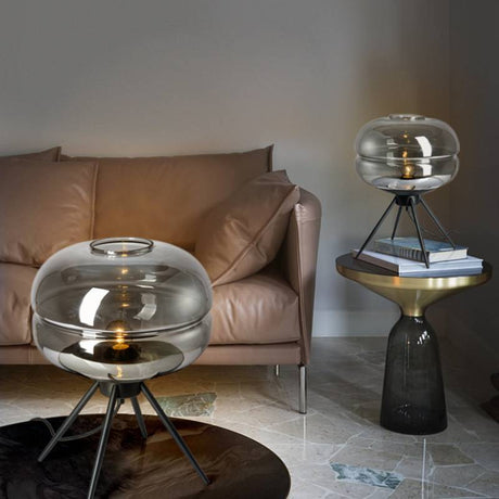Glass and metal table lamp for desk accent