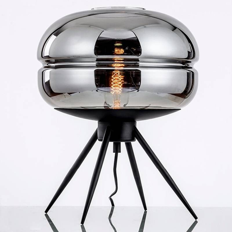 Glass and metal table lamp for desk accent