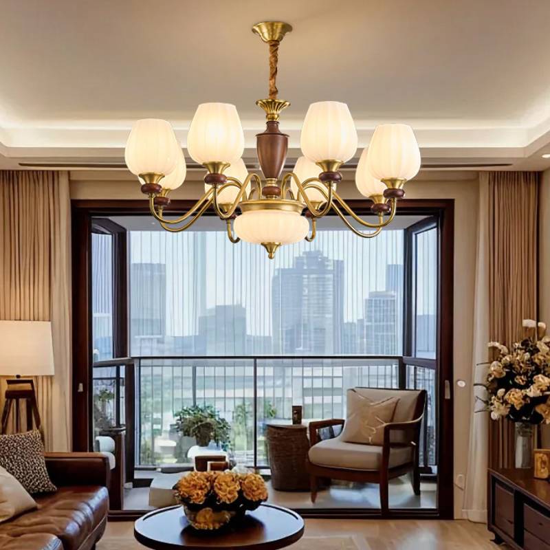 Classic Chandelier Warm Glow Ambiance View OpalDwell