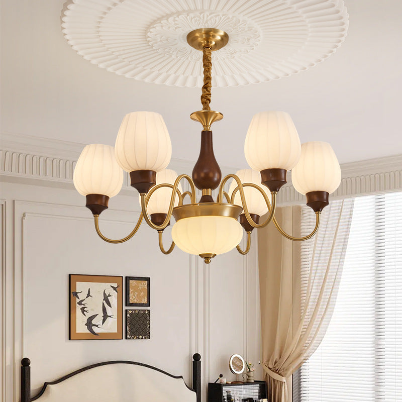 Classic Chandelier in Gold and Walnut for Living Room