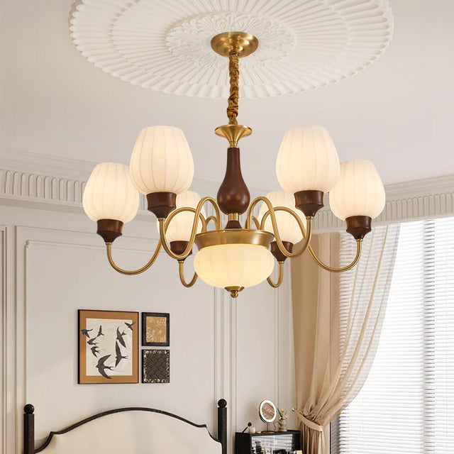 Classic Chandelier in Gold and Walnut for Living Room OpalDwell