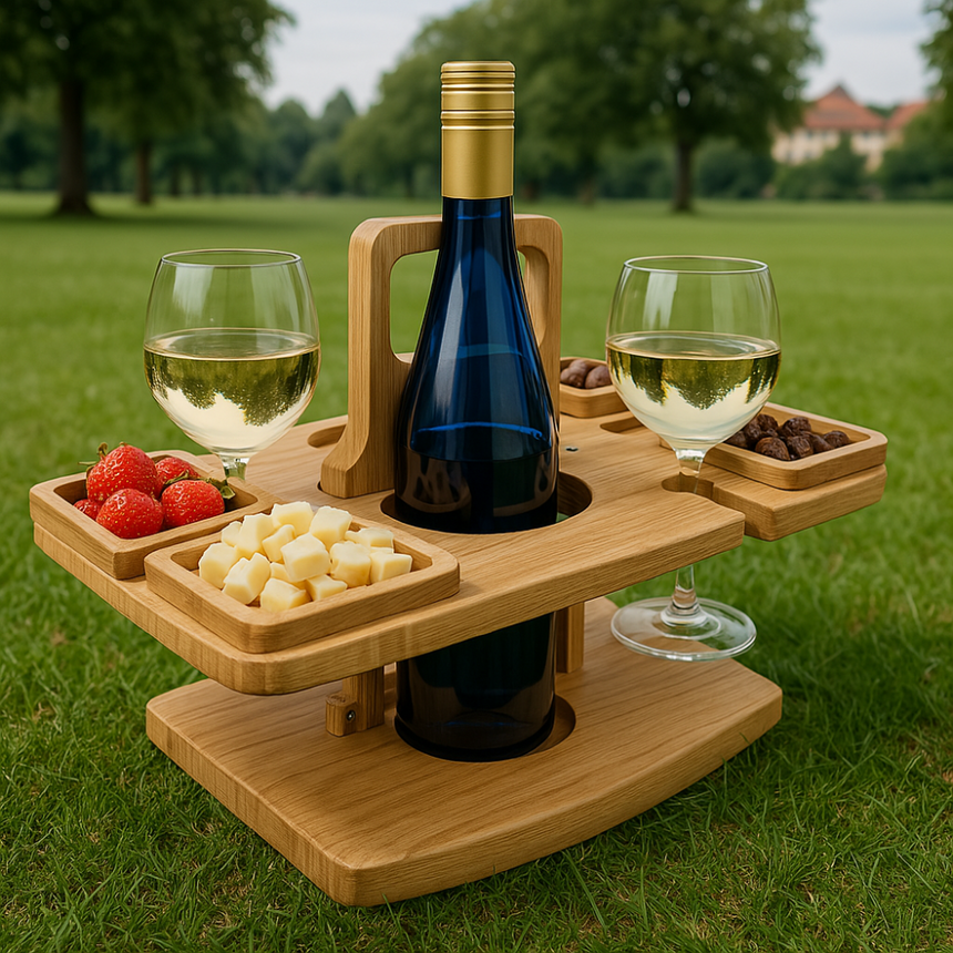 ForestHaven Wood Wine Table for Picnics and Beach Days