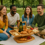 ForestHaven Wood Table with Snack Tray for Outdoor Entertaining