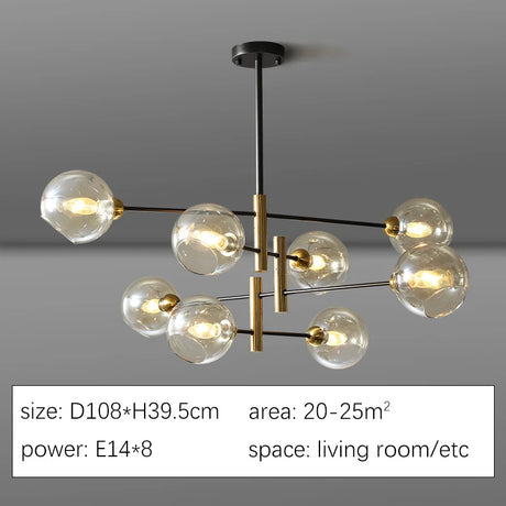 Quayside Chandelier - Smoky Gray Glass Ball Shade Option