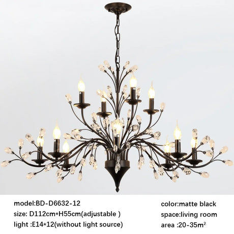 wrought iron and crystal flower branch chandelier