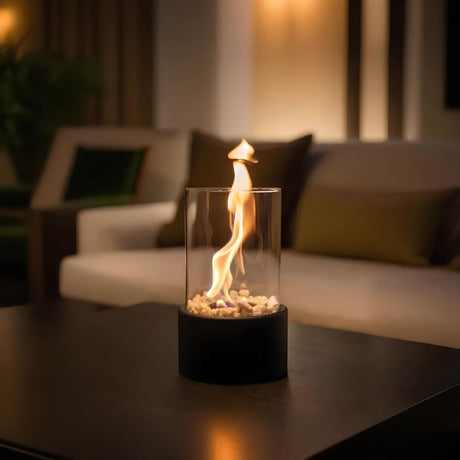 Glass oil lamp open flame cylinder design for living room