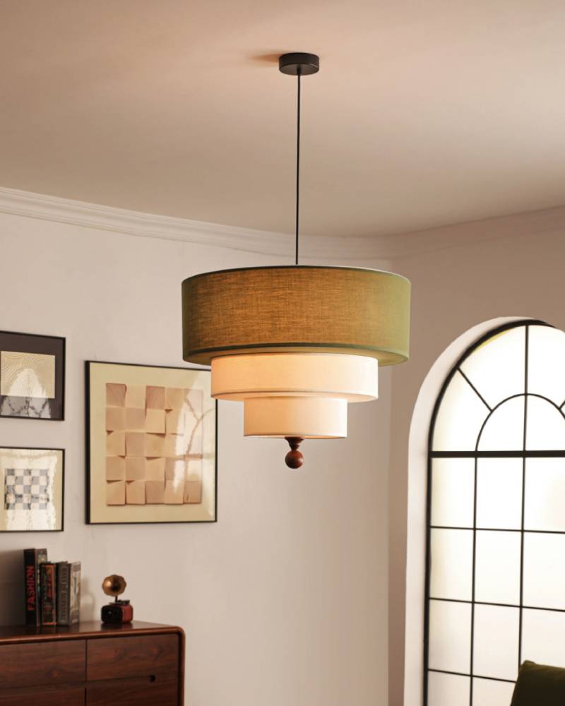 Layered Fabric Pendant Light Close-Up OpalDwell