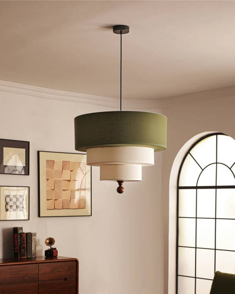 Layered Fabric Pendant in White Finish OpalDwell