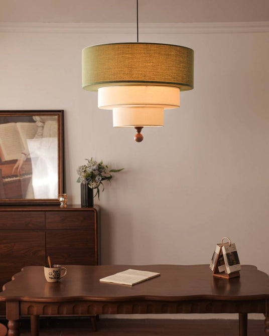 Wood and Fabric Pendant Light Detail View