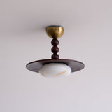 White Alabaster Ceiling Light Wood Shade