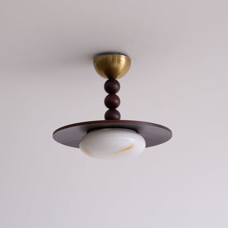 White Alabaster Ceiling Light Wood Shade