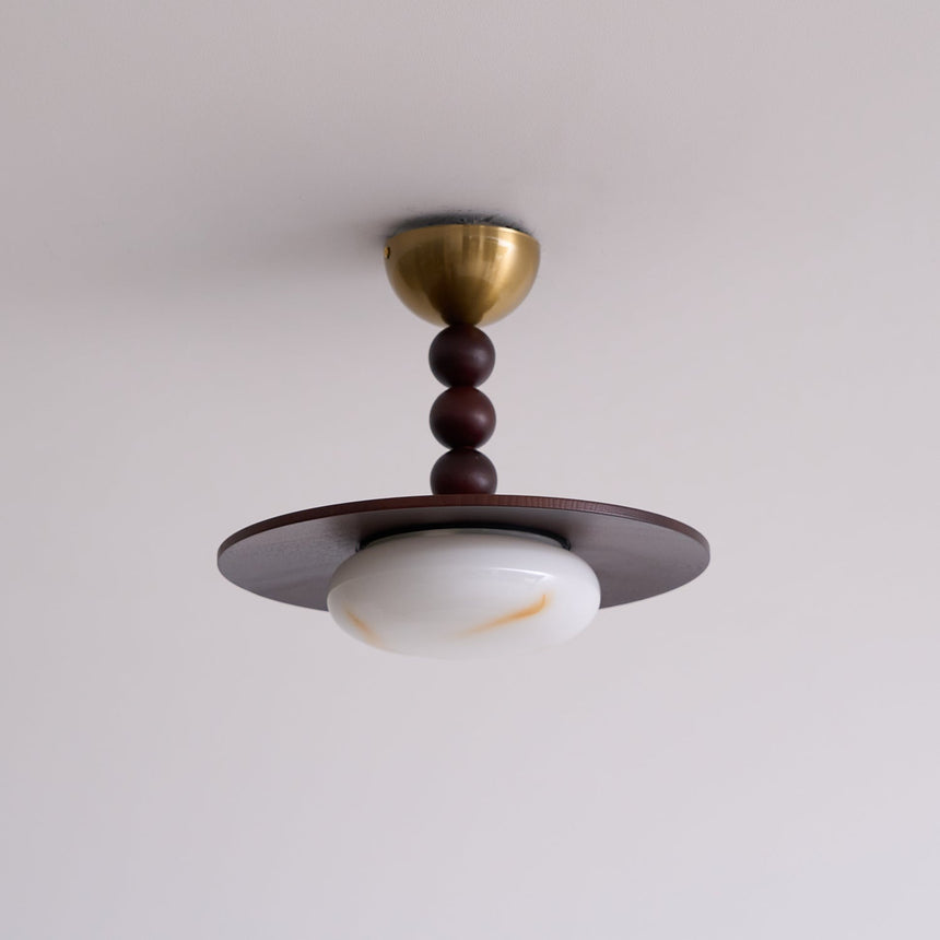 White Alabaster Ceiling Light Wood Shade