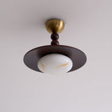 Alabaster Ceiling Light Brass Accent Details