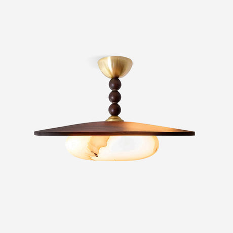 White Alabaster Ceiling Light Wood Shade
